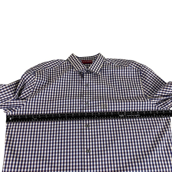 Alfani Mens Button Up Shirt Size XL 17 34/35 Fitted Performance Navy Tan Check - Picture 8 of 15